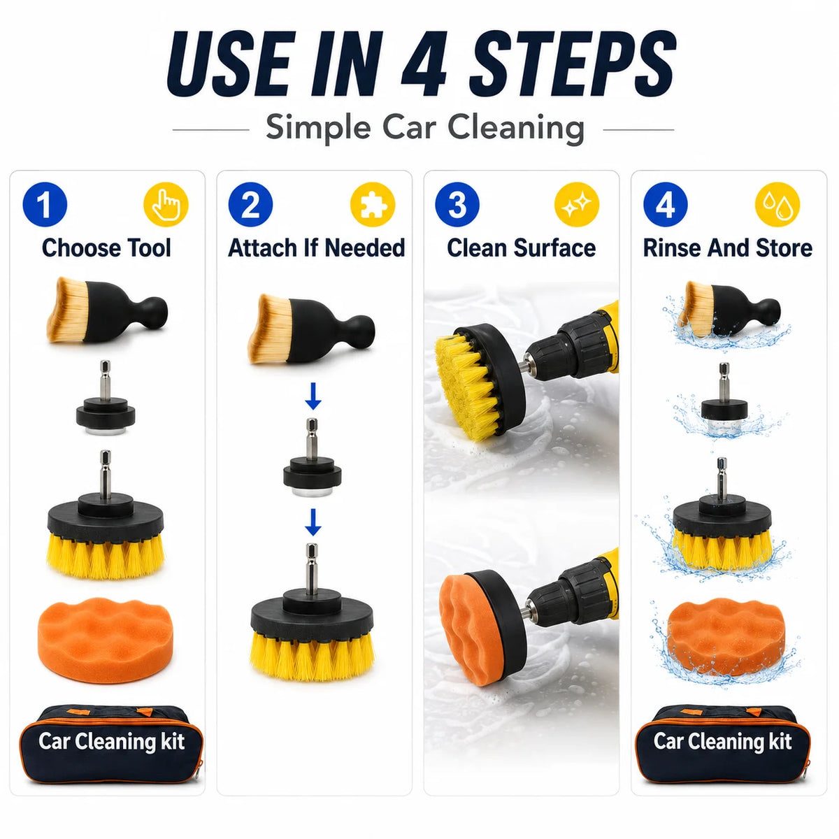 Car Detailing Cleaning Kit With Brushes Towels And Drill Scrubber