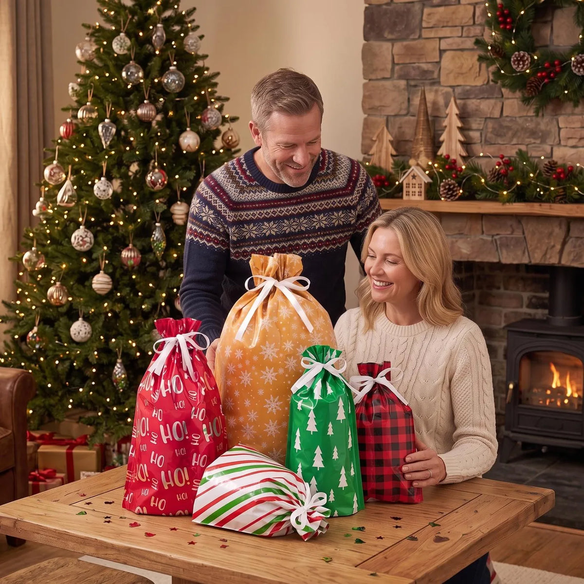 Joyfy Christmas Reusable Plastic Gift Bags For Presents And Favors