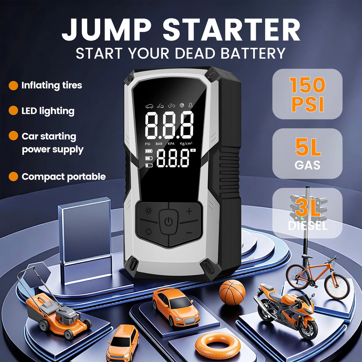STSCELZ 2-in-1 Car Jump Starter and Portable Air Compressor