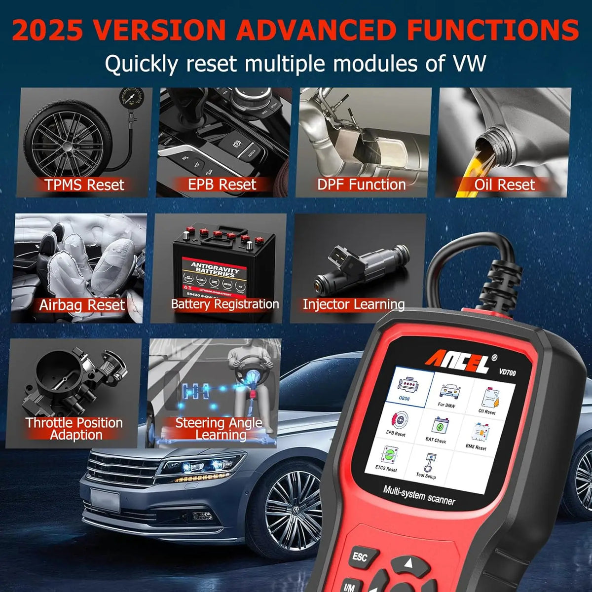 ANCEL VD700 OBD2 Scanner For VW Audi Full System Diagnostics