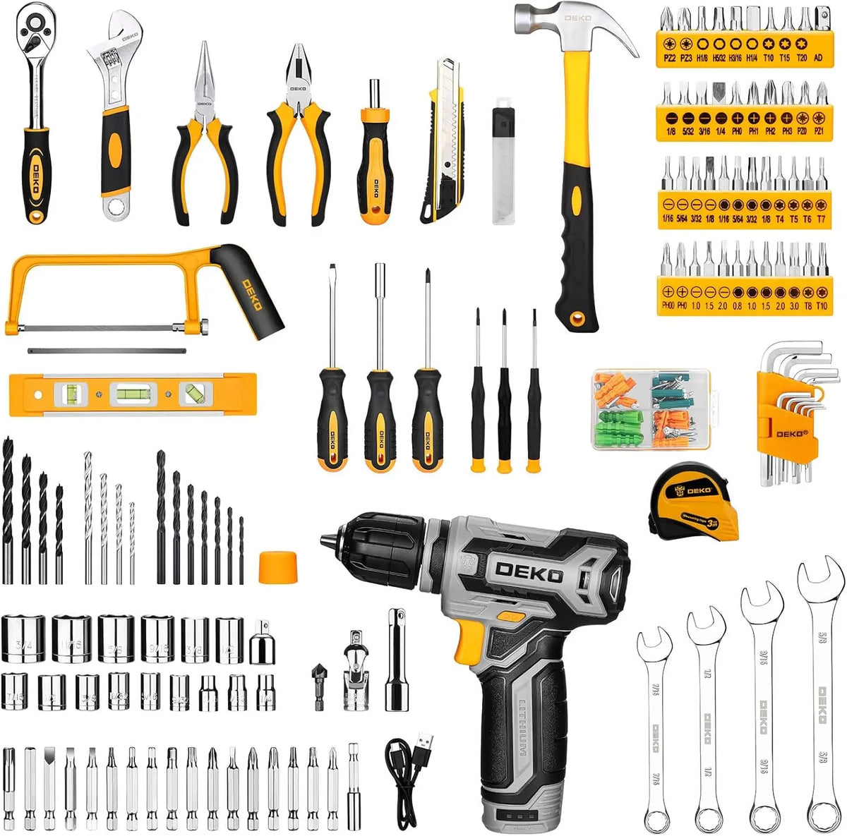 DEKO Home Mechanic Toolbox Cordless Drill And Repair Kit