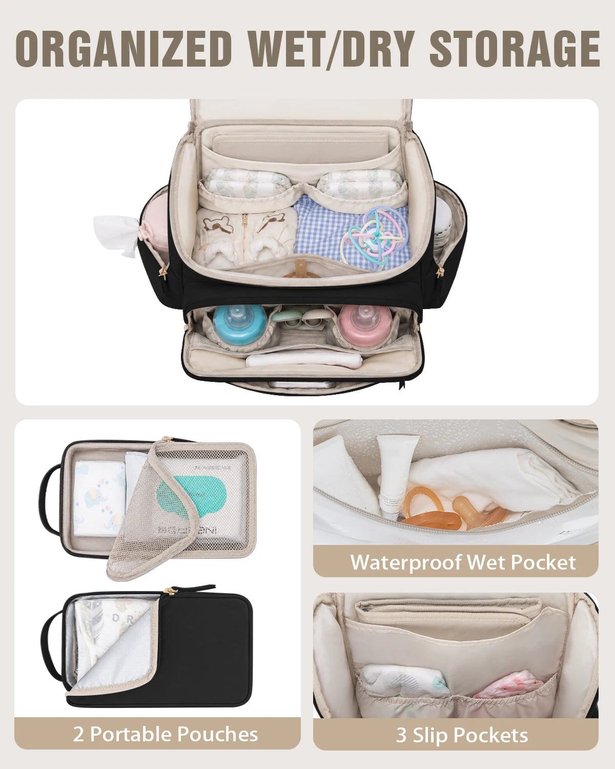 Kabaqoo Waterproof Diaper Backpack With Changing Pad And Organizer Pouches