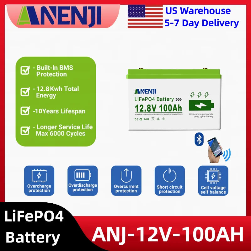 ANENJI LiFePO4 Solar Battery With BMS For Home Energy Storage
