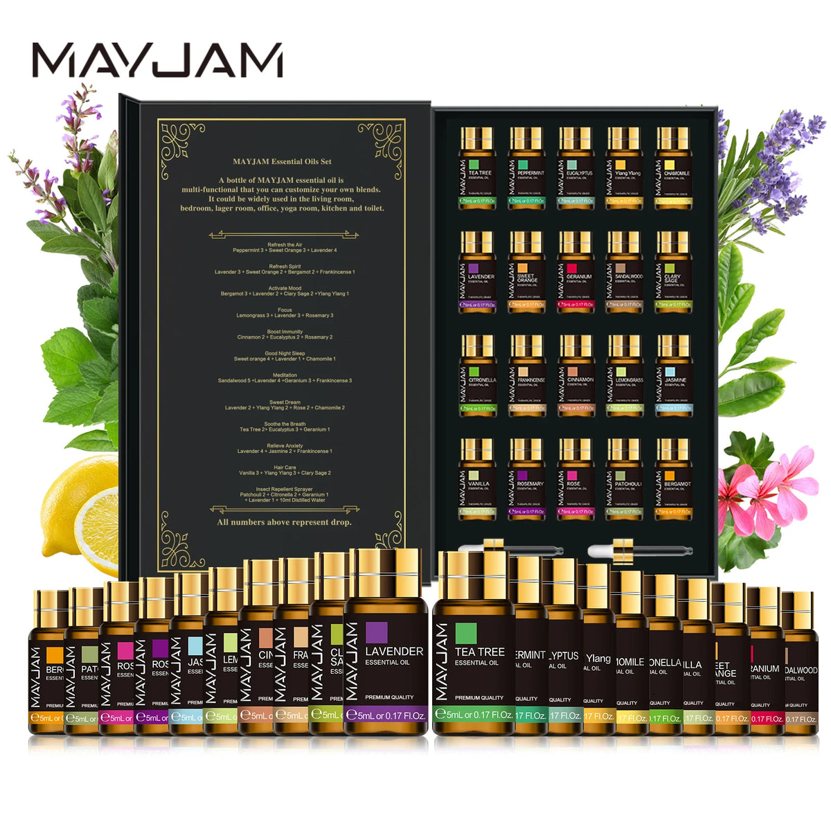 MAYJAM Essential Oils Set Lavender Jasmine Eucalyptus Vanilla and More