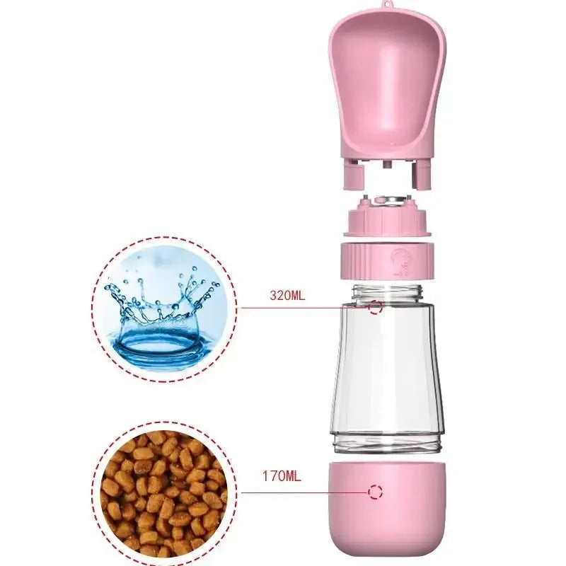 Portable Two In One Glass Pet Travel Water Bottle Dispenser
