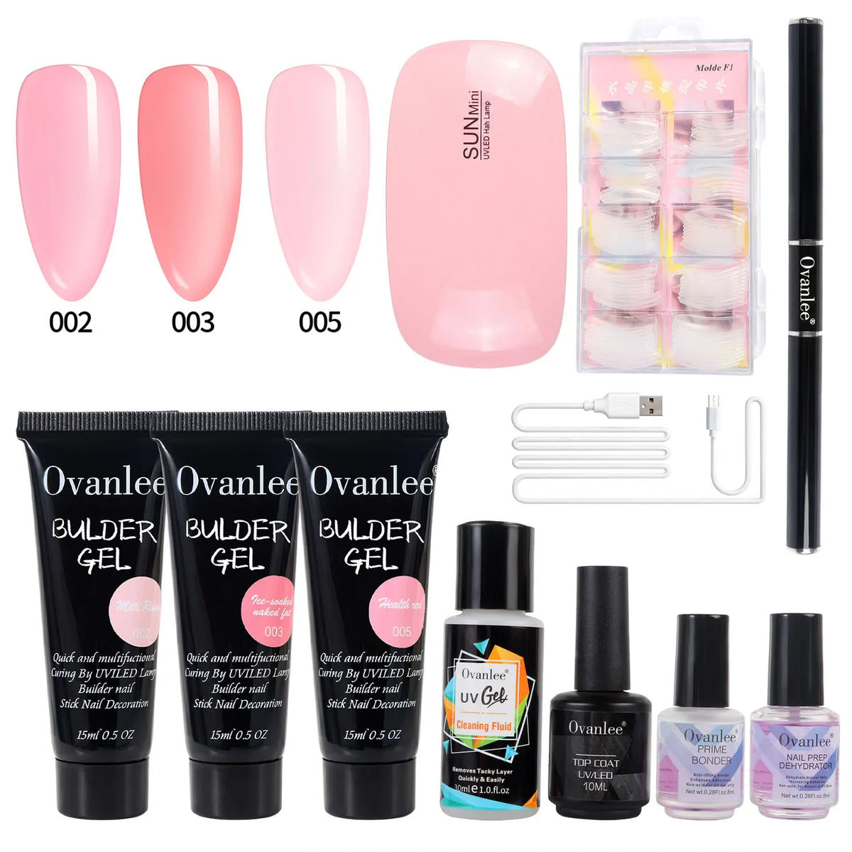 Ovanlee Builder Gel Nail Kit With UV Lamp And Primer