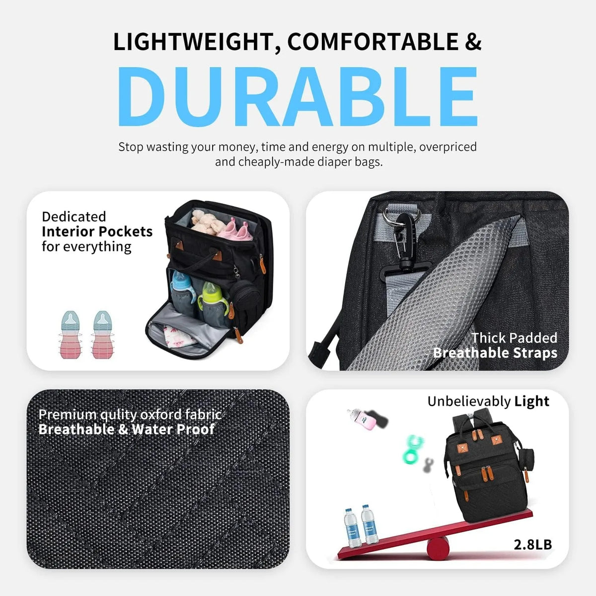 Diaper Backpack With Foldable Changing Bed And Insulated Bottle Pocket