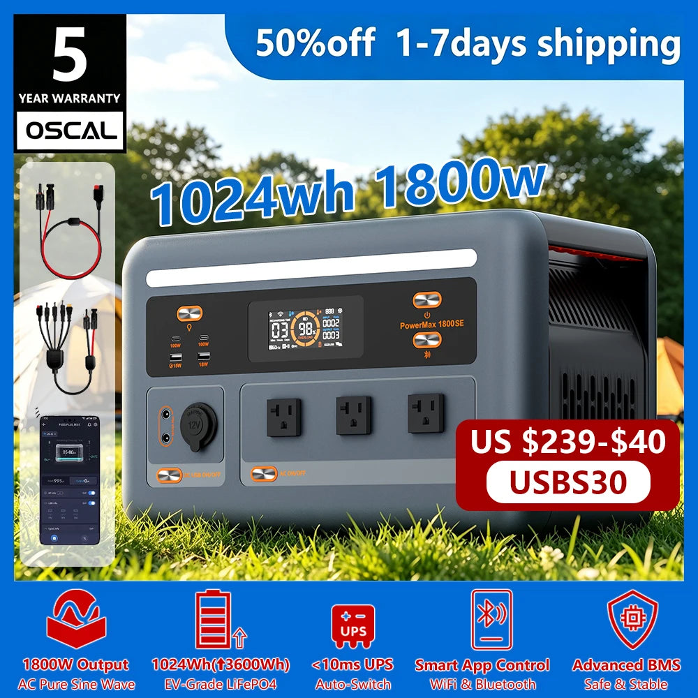 OSCAL PowerMax Portable Power Station With LiFePO4 Battery And UPS