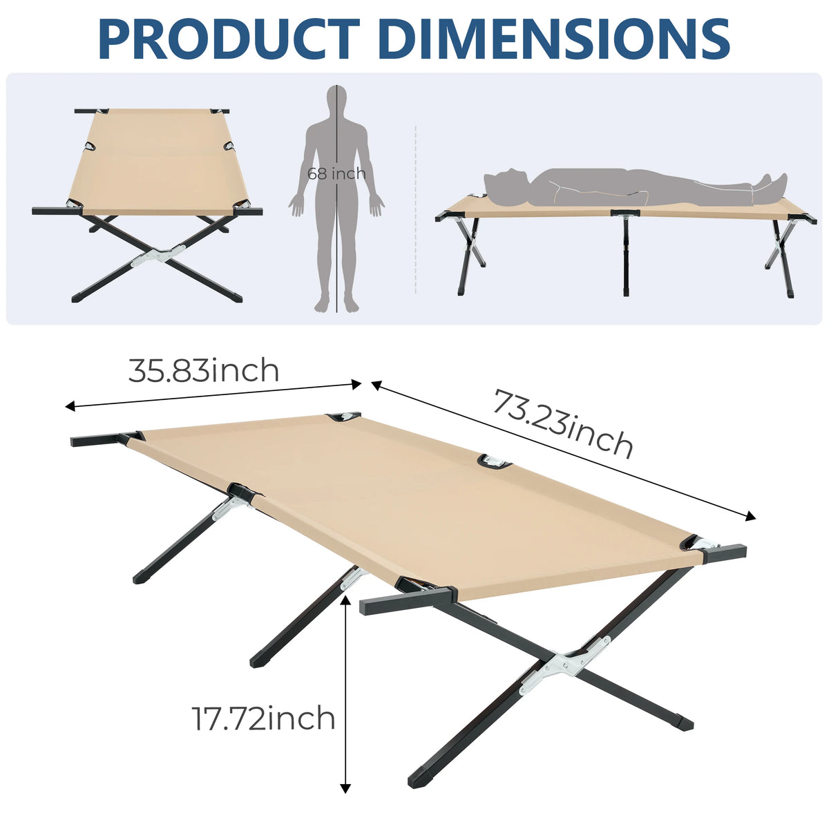 JHK Collapsible Folding Camping Cot With Heavy Duty Steel Frame