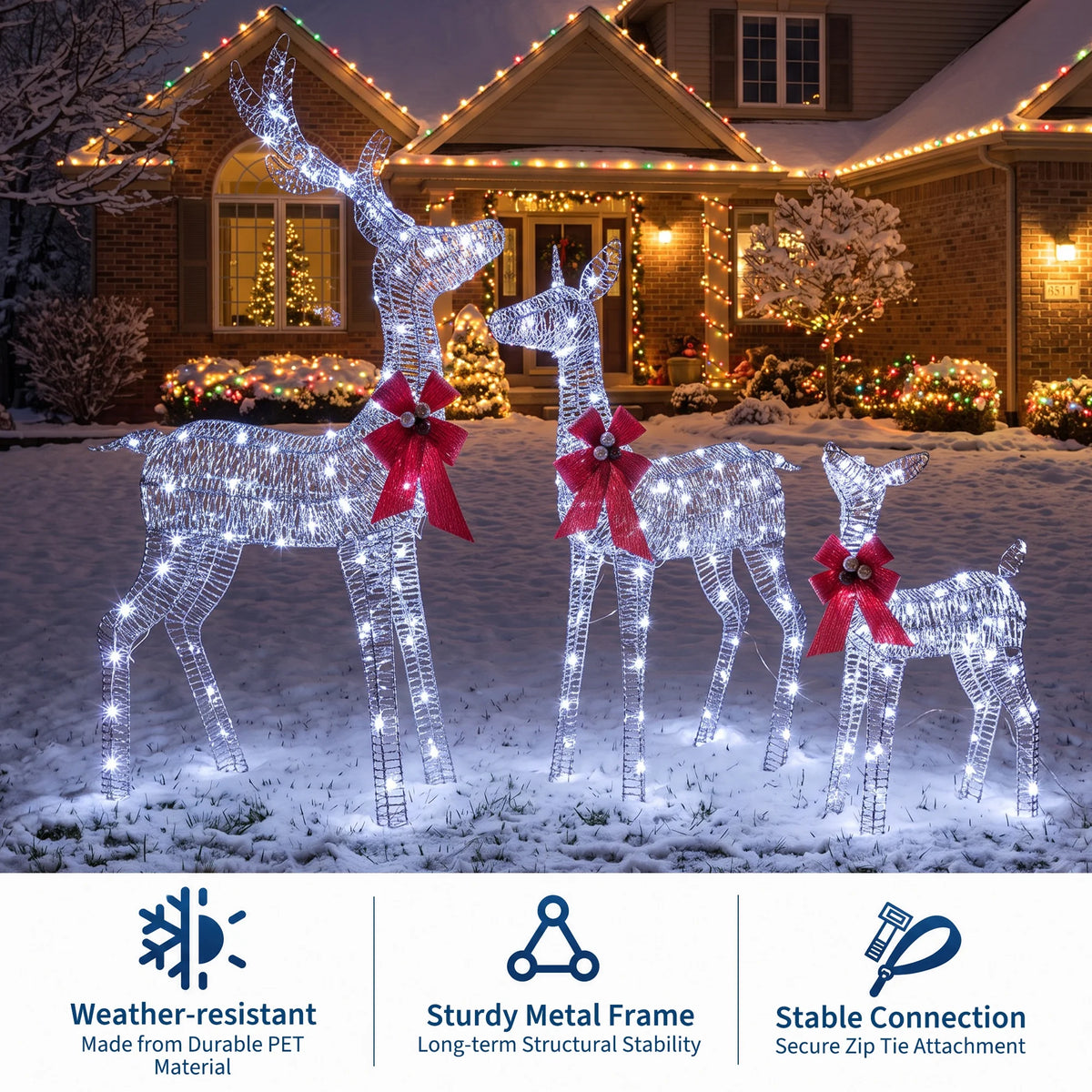 Lighted Christmas Reindeer Family Outdoor LED Holiday Yard Decoration