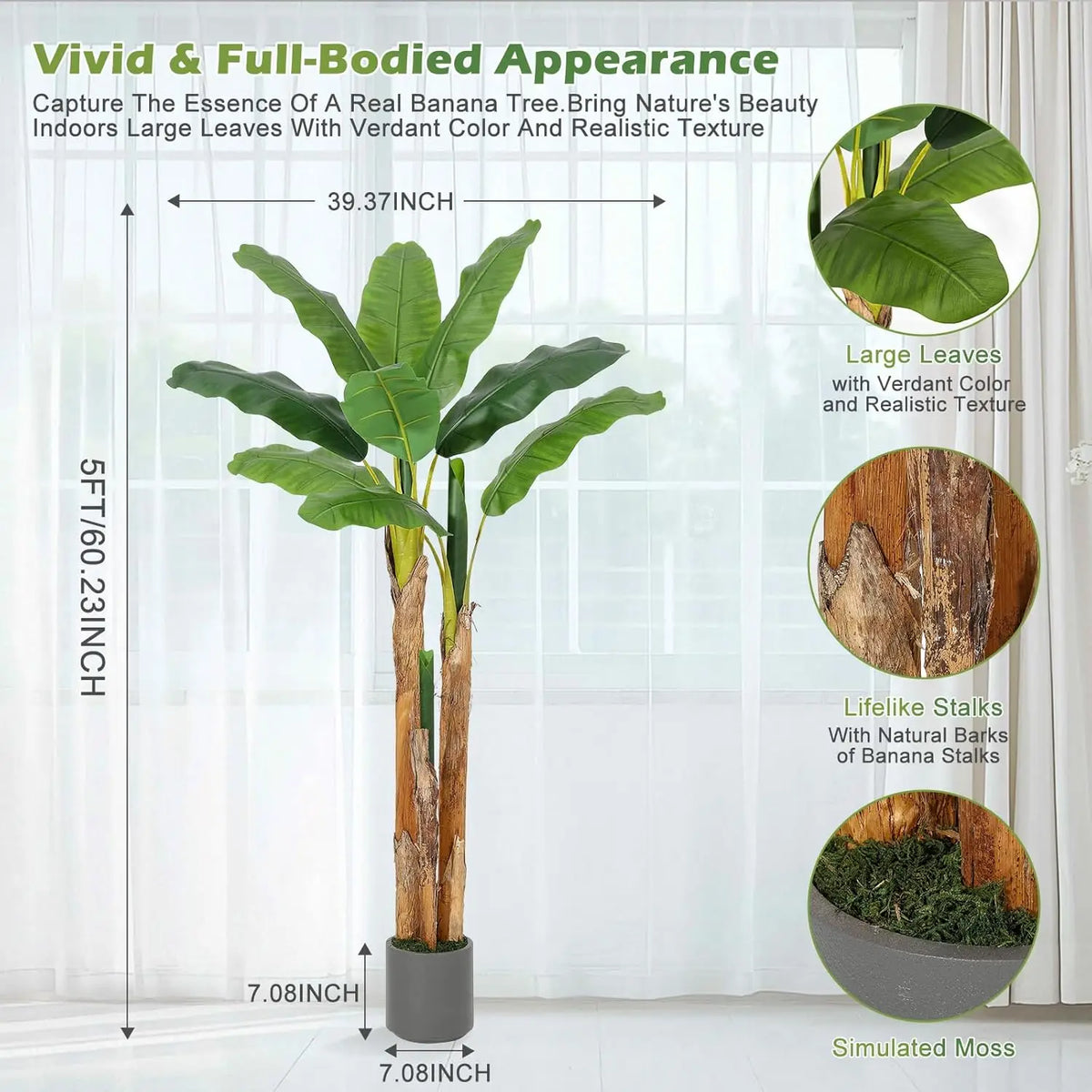 HiMISS Artificial Banana Tree Faux Tropical Plant for Home Decor