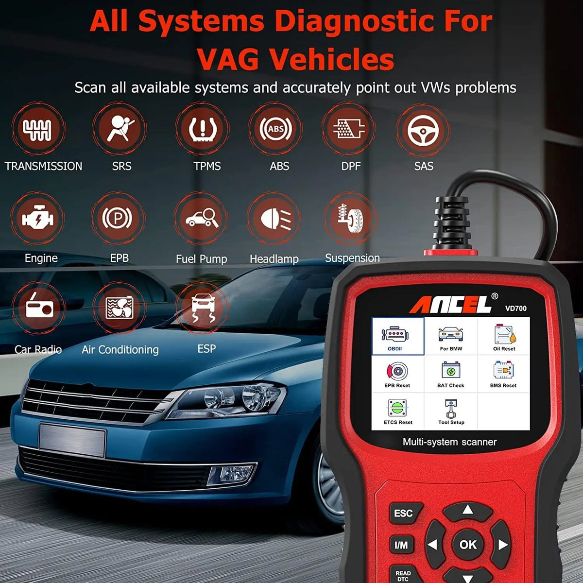 ANCEL VD700 OBD2 Scanner For VW Audi Full System Diagnostics