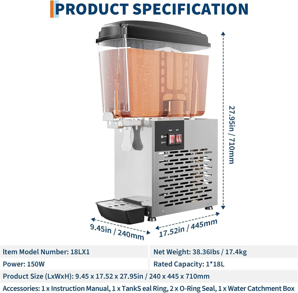 Tacleekii Commercial Cold Beverage Dispenser With Built In Mixer