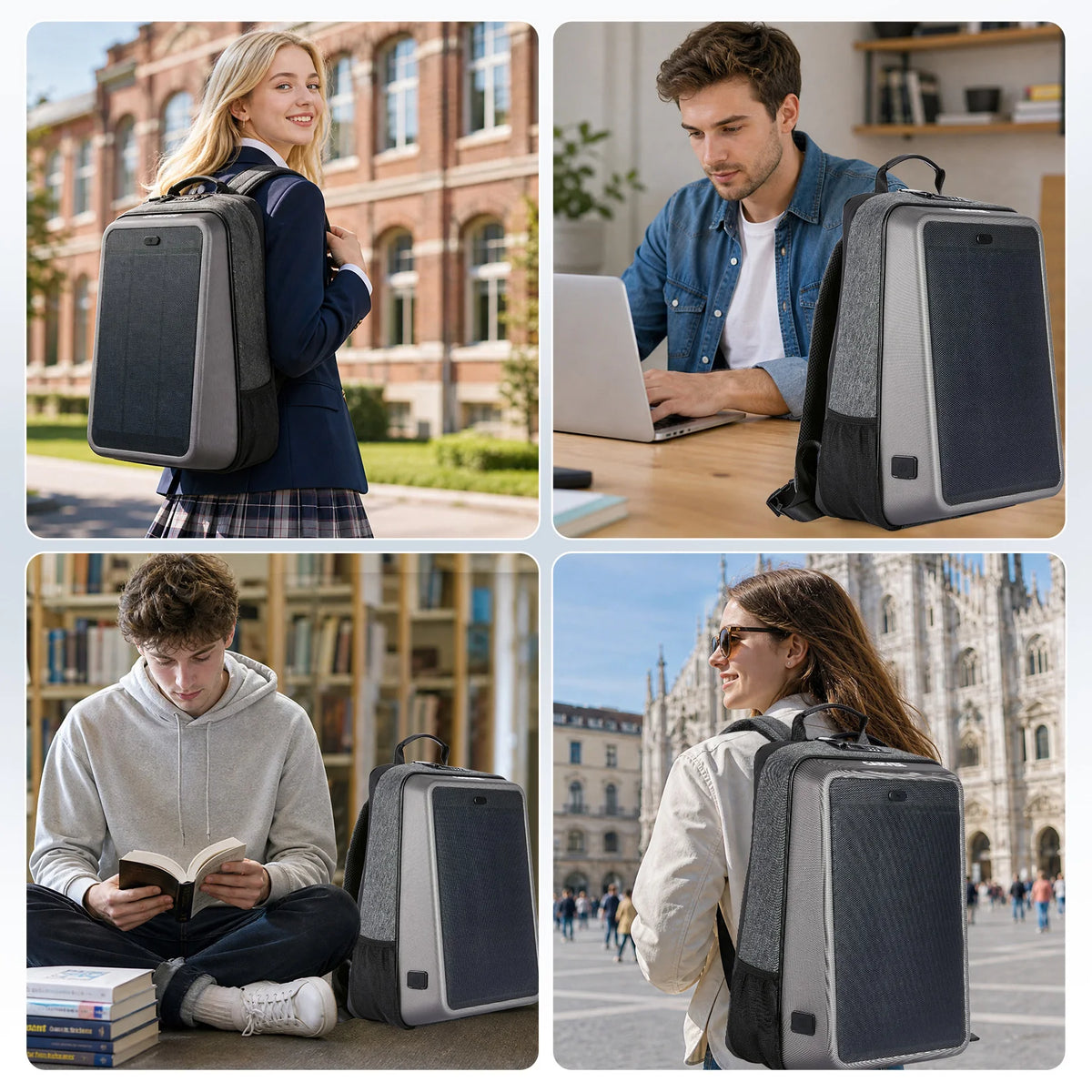 Solar Powered Waterproof Hard Shell Laptop Backpack With USB Charging