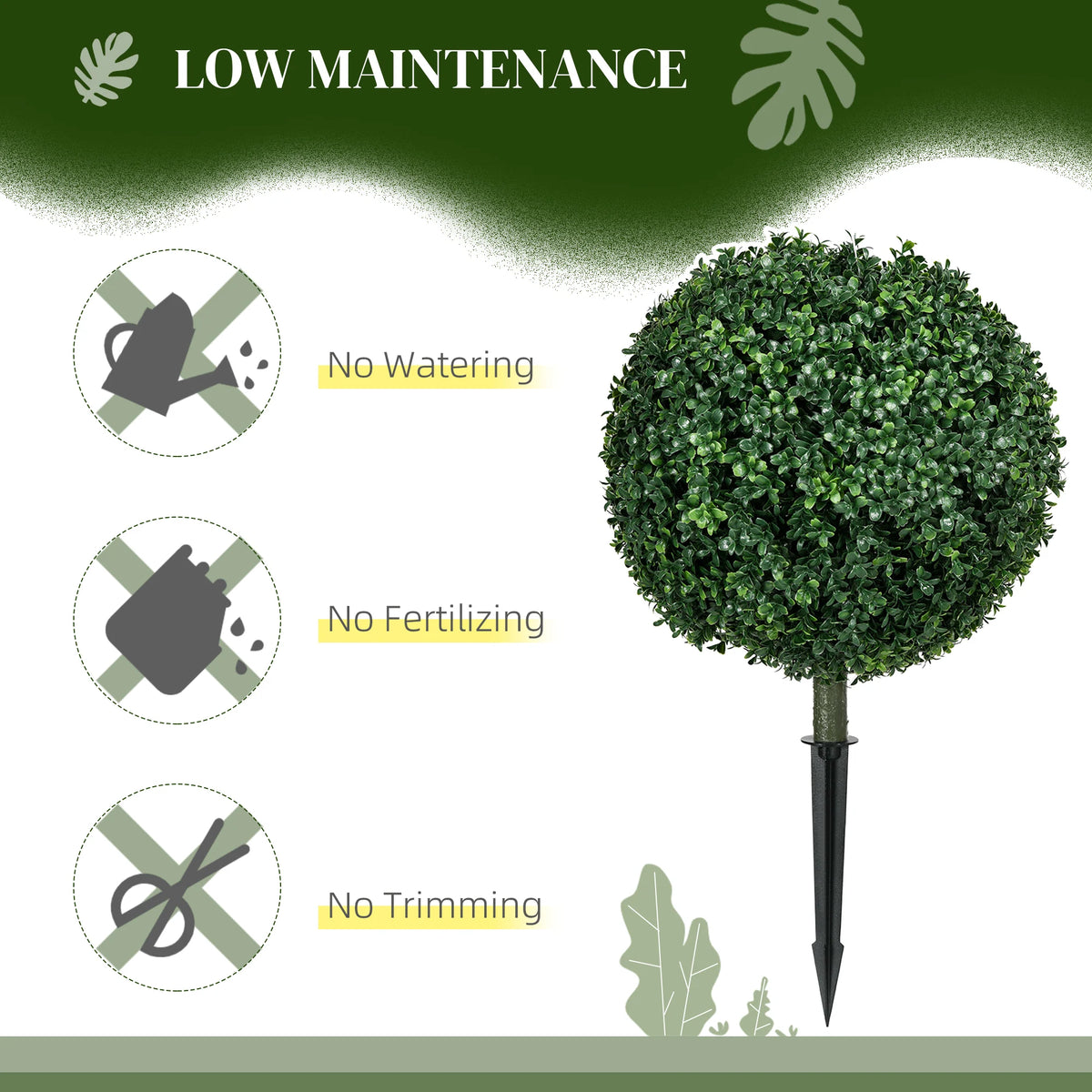 HOMCOM Artificial Boxwood Topiary Balls for Indoor Outdoor Decor