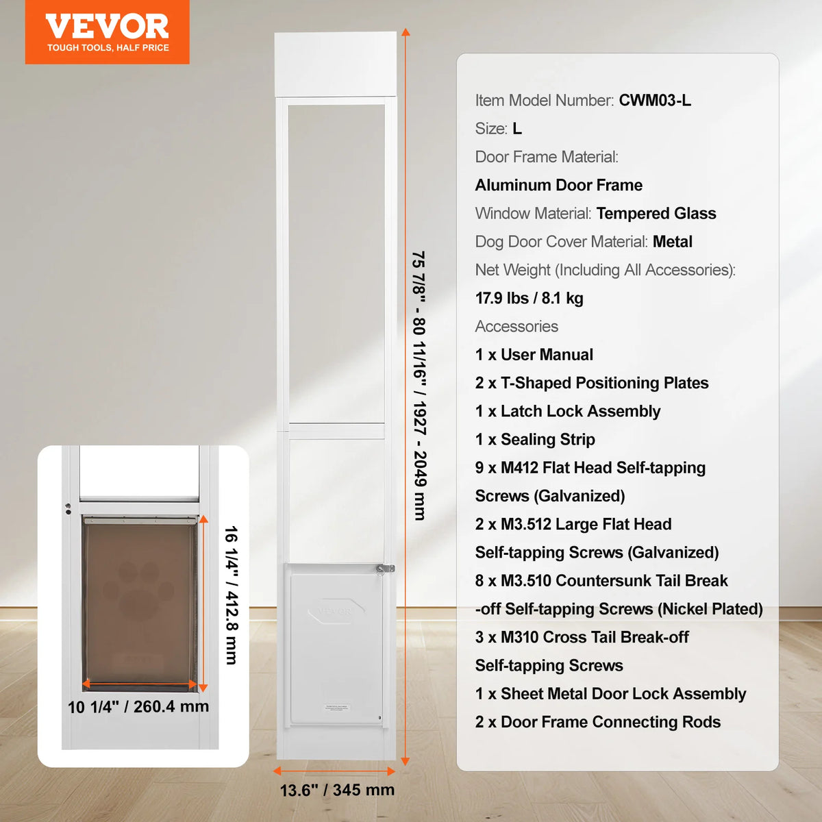 SucceBuy Sliding Glass Door Pet Door Adjustable Height Aluminum Frame