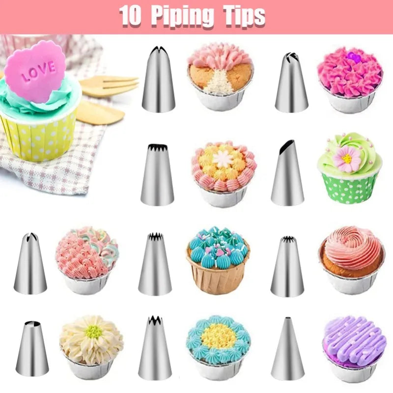 Cake Decorating Kit With Reusable Piping Bags And Icing Nozzles