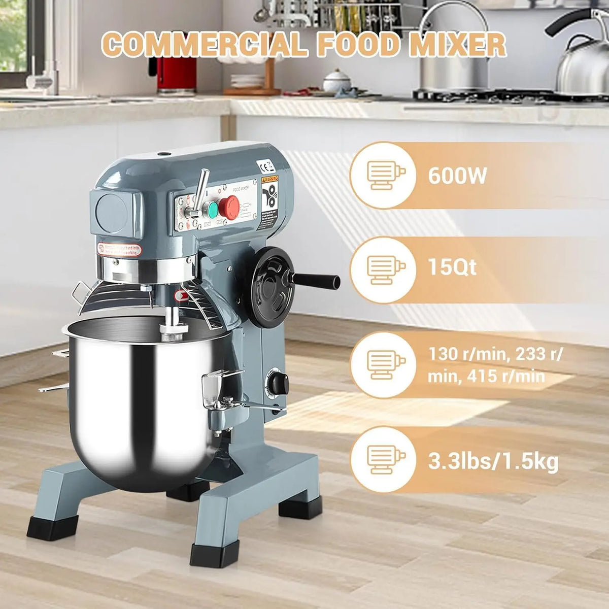 Tacleekii Commercial Stand Mixer With Dough Hook for Bakery Kitchens
