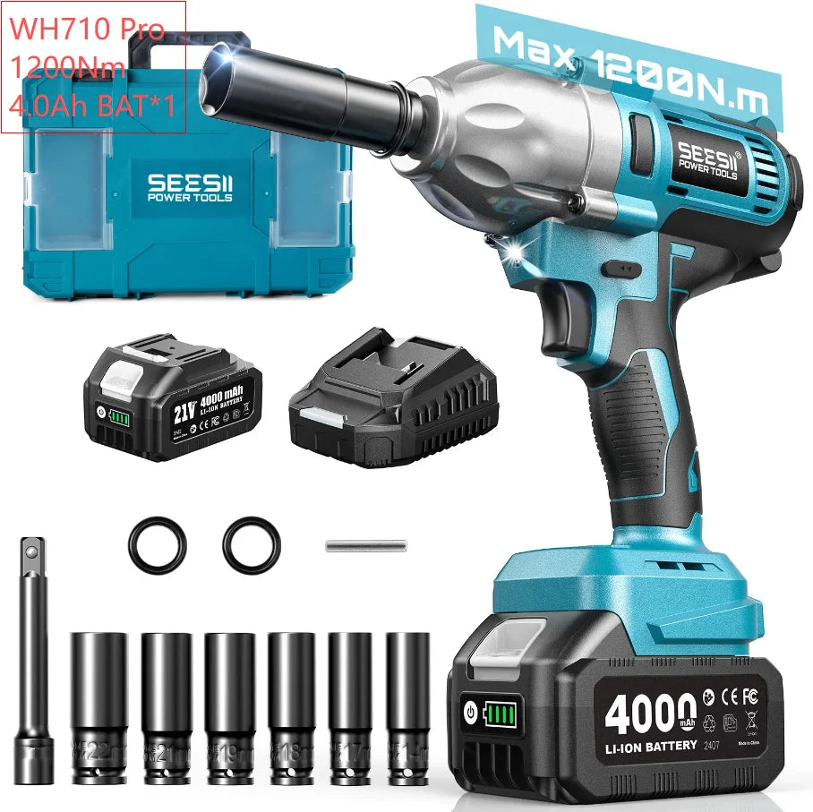 Seesii Cordless Brushless Impact Wrench Drill Driver Kit