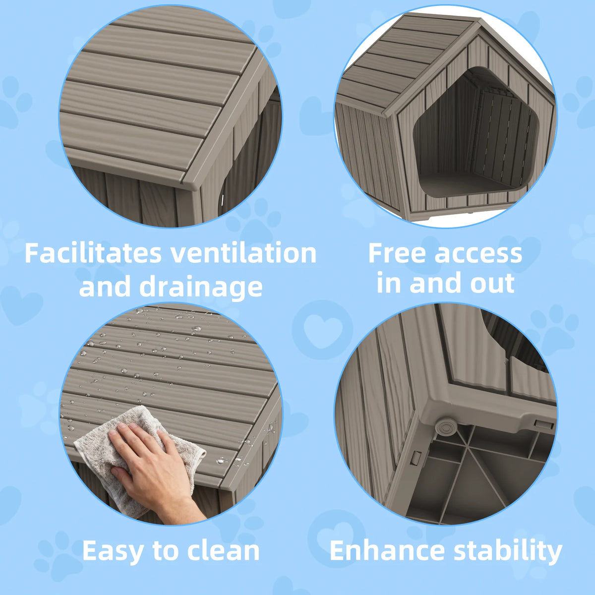 Waterproof Gable Roof Outdoor Dog House With Ventilated Plastic Shelter