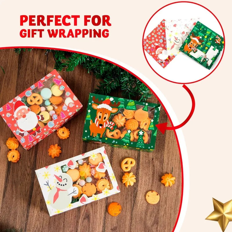 Joyfy Christmas Foil Treat Gift Boxes With Window For Cookies