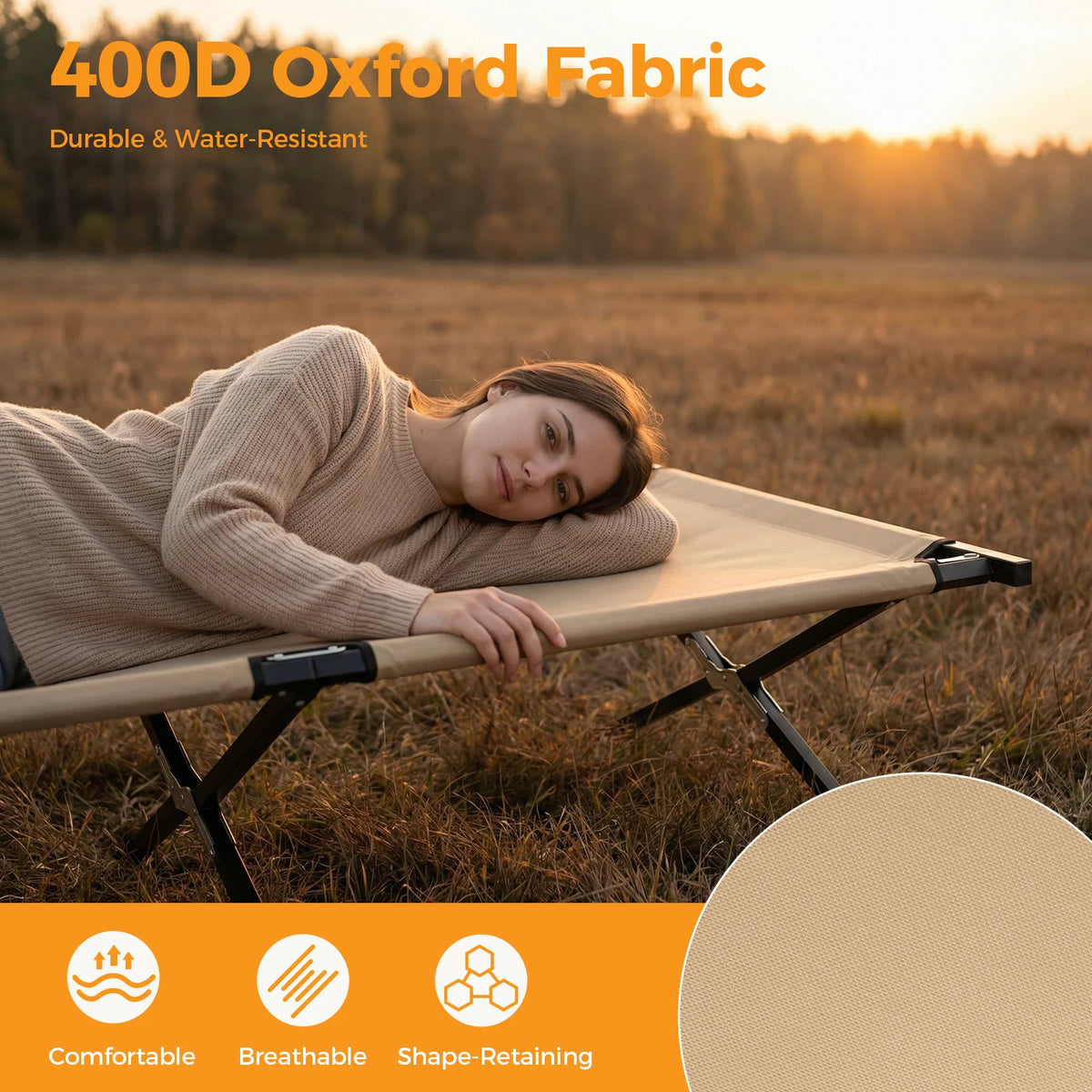 JHK Collapsible Folding Camping Cot With Heavy Duty Steel Frame