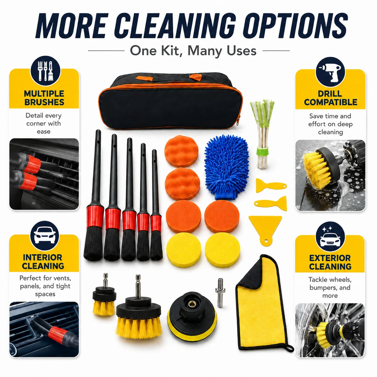 Car Detailing Cleaning Kit With Brushes Towels And Drill Scrubber