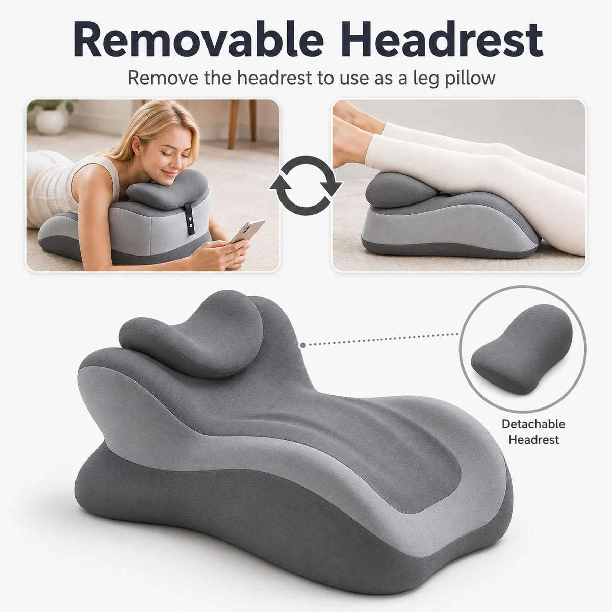Ergonomic Memory Foam Reading Pillow With Removable Headrest For Bed Comfort
