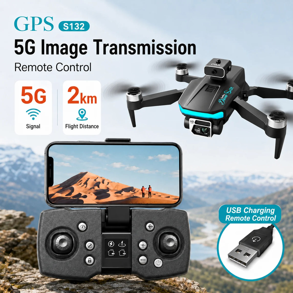 ZNLYRION Dual Camera Foldable RC Drone With Optical Flow Hover