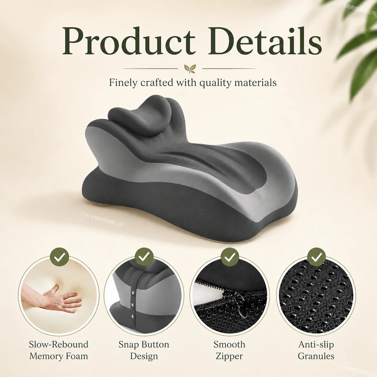 Ergonomic Memory Foam Reading Pillow With Removable Headrest For Bed Comfort