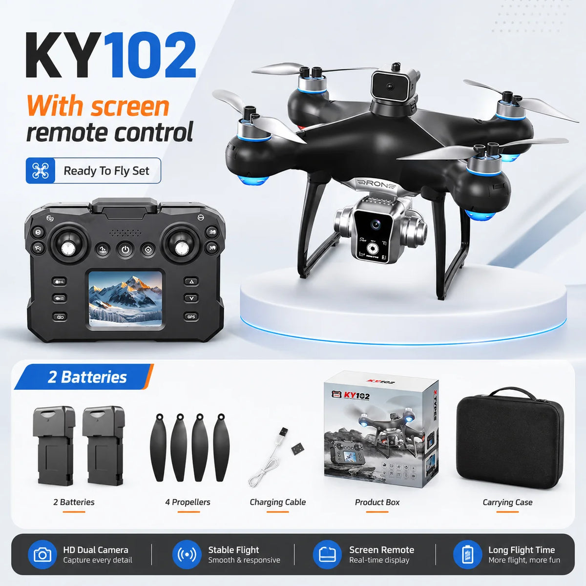 ZNLYRION Brushless Drone With Screen Remote and Dual HD Cameras