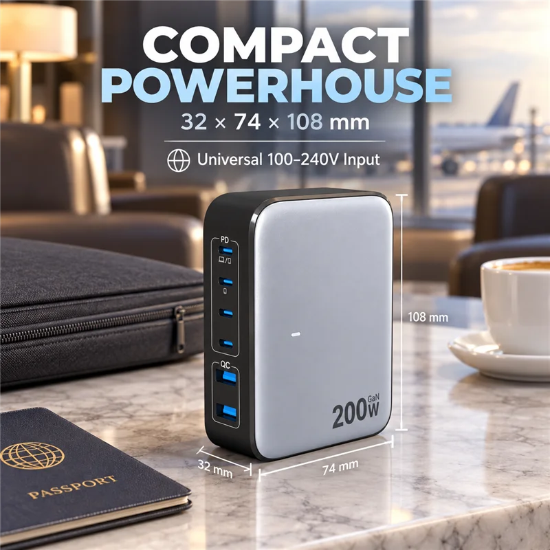 Desktop Charger With Five USB Ports For Phones And Laptops