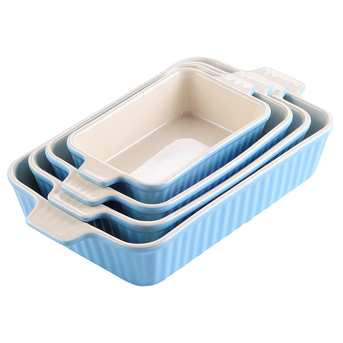 MALACASA Ceramic Baking Dish Set With Handles For Casseroles and Pies