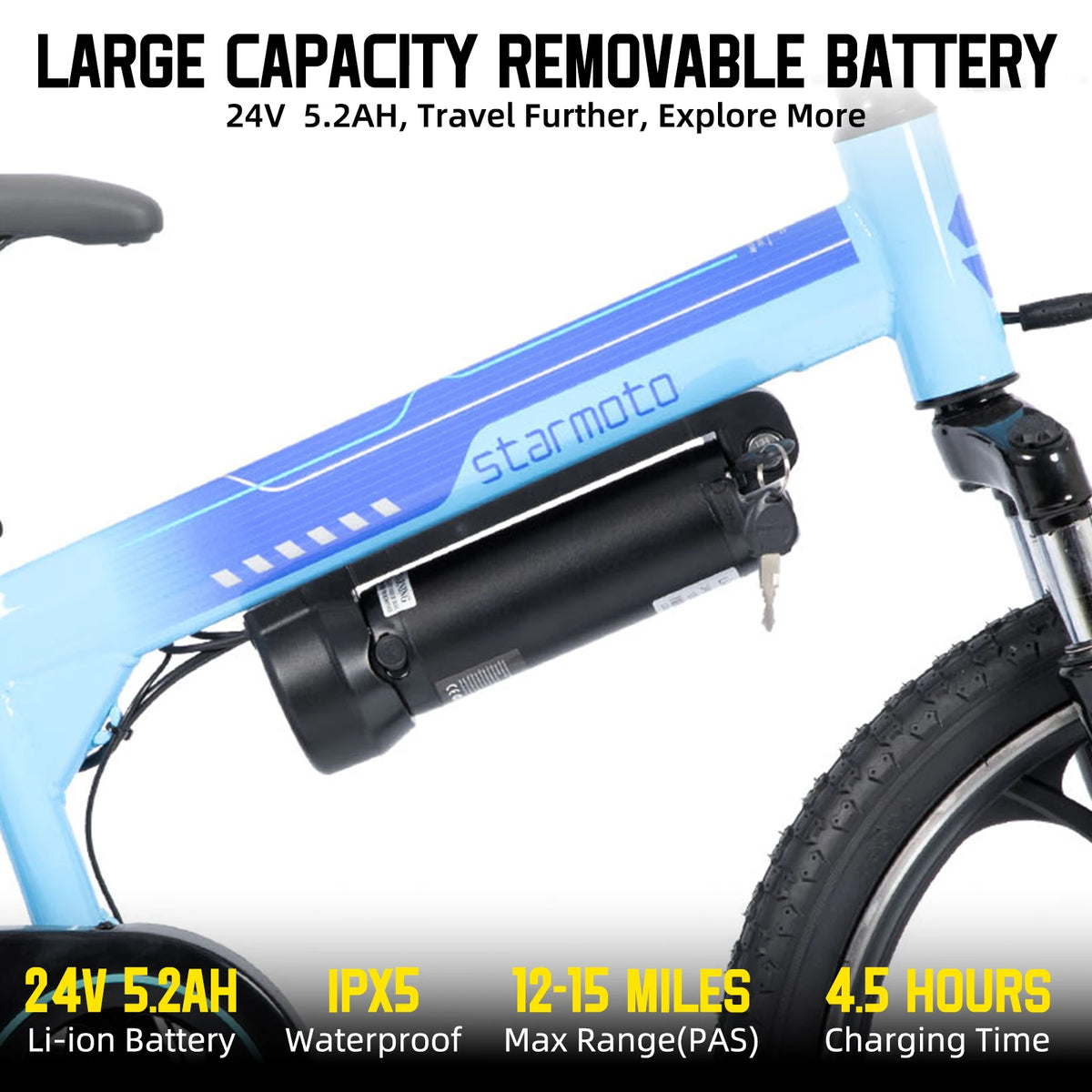 JOYSTAR Kids Electric Mountain Bike With Removable Battery
