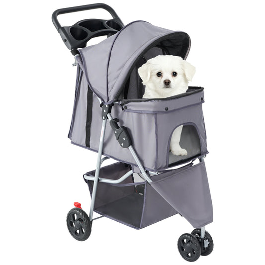 JHK Three Wheel Foldable Pet Stroller With Mesh Windows For Pets