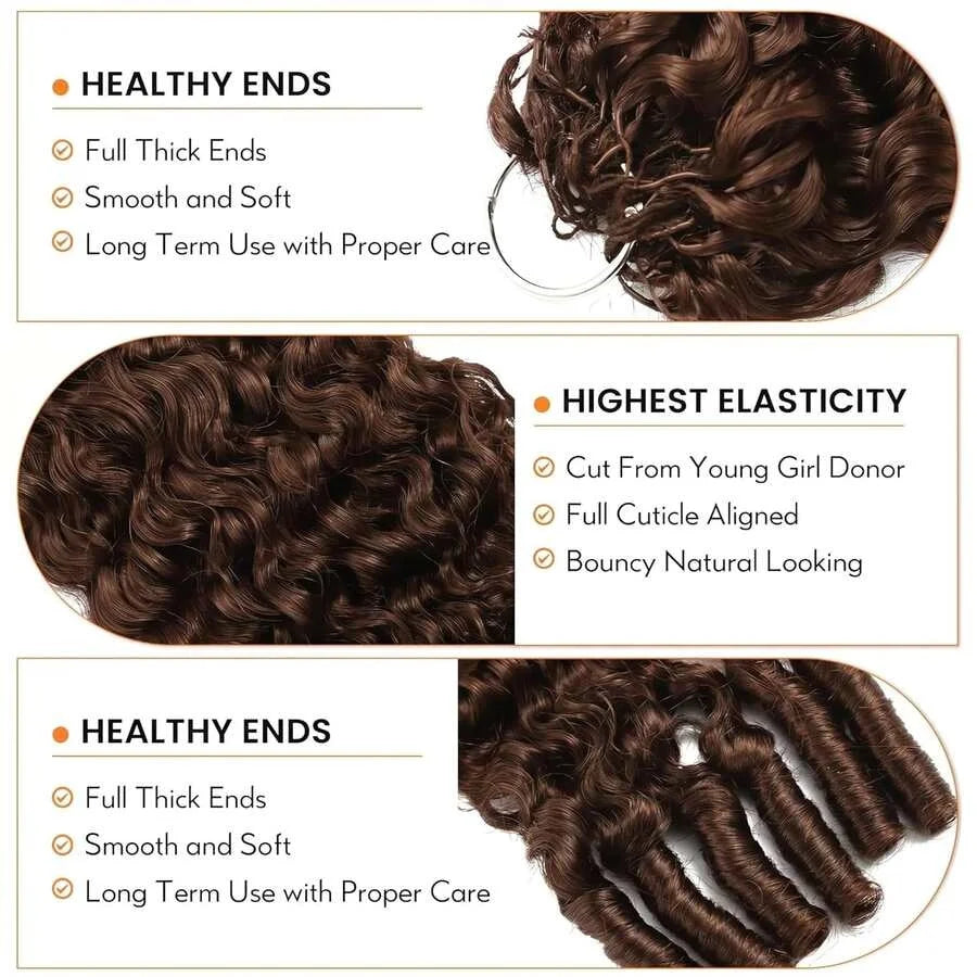 SIXQUEEN Feathered Burmese Curly Crochet Human Hair Extensions