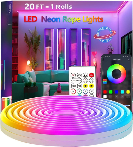 Neon Rope Light, Flexible Led Lights Control with App/Remote, Multiple Modes, Ip65 Outdoor Waterproof, Music Sync Light Strip for Bedroom
