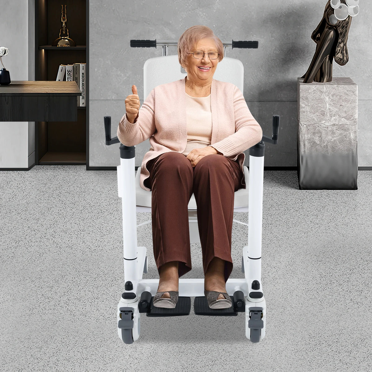 Multifunctional Height Adjustable Patient Transfer Chair with Commode Support
