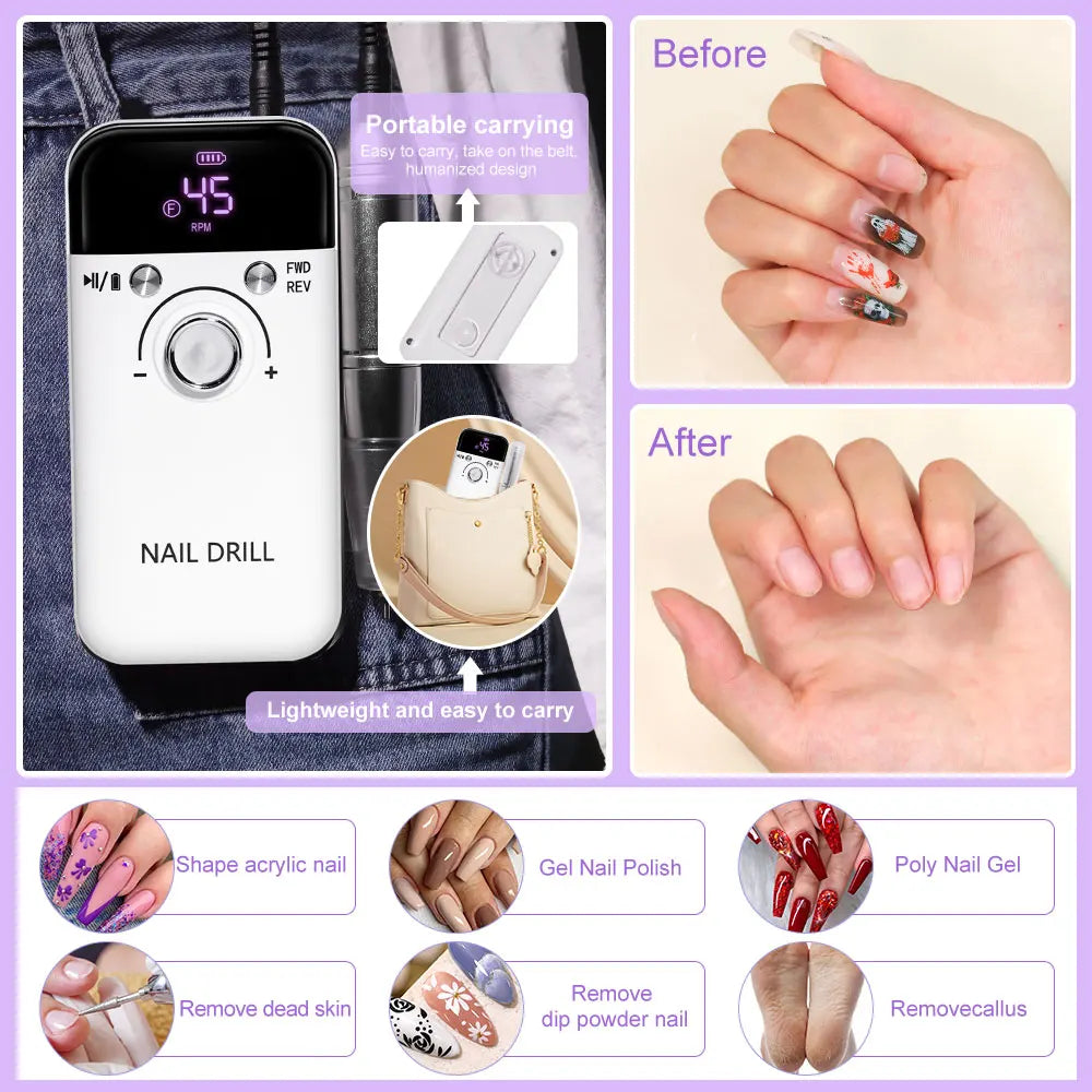 Limegirl Rechargeable Electric Nail Drill and Polishing File Kit