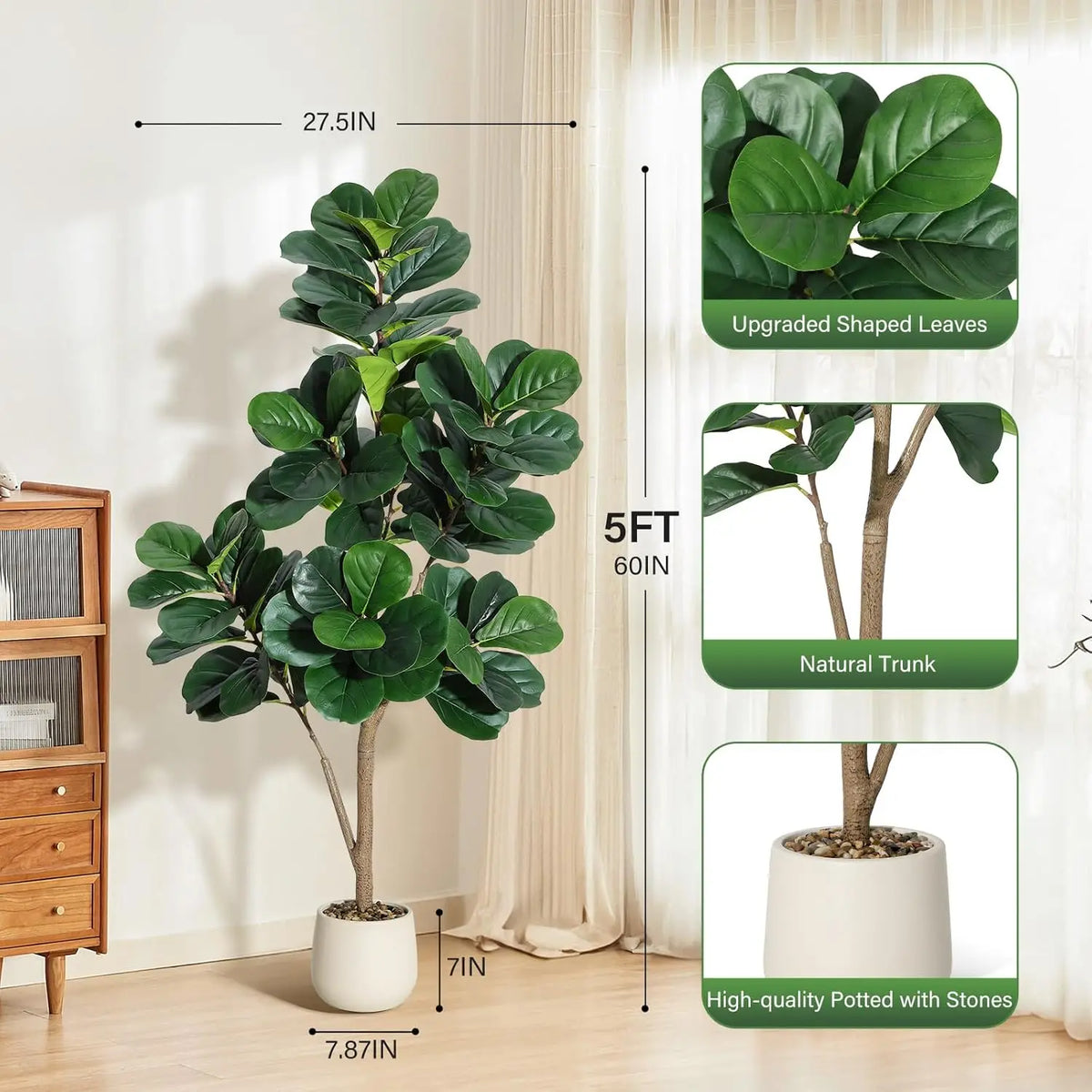 HiMISS Artificial Fiddle Leaf Fig Tree in Decorative Planter
