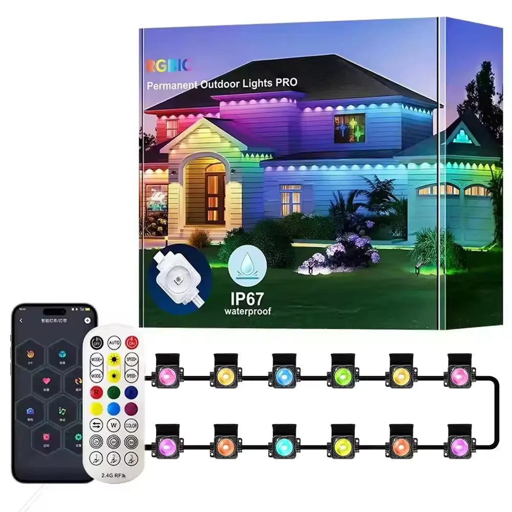 RGBIC Permanent Outdoor LED Eave Lights With App Music Sync