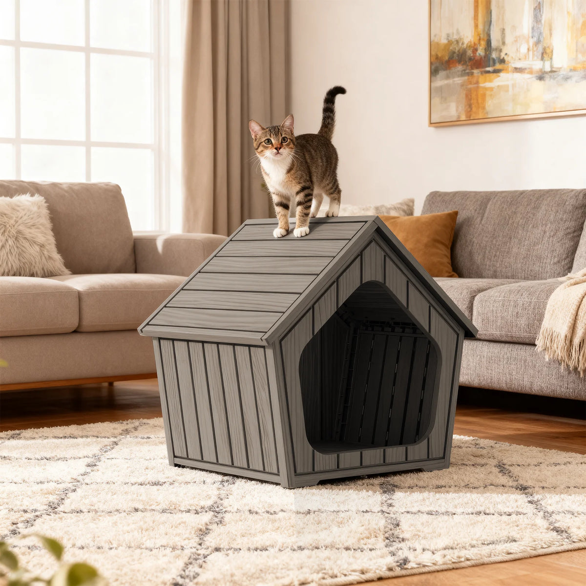 Waterproof Gable Roof Outdoor Dog House With Ventilated Plastic Shelter