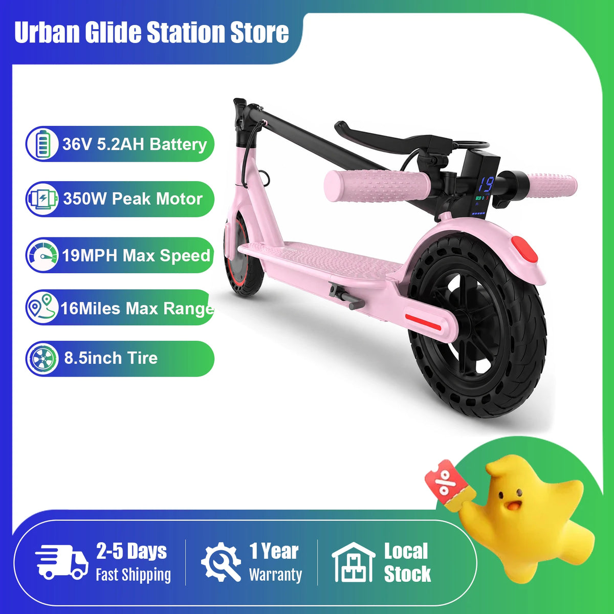 AOVOPRO Electric Scooter With 350W Motor And Rear Drum Brake