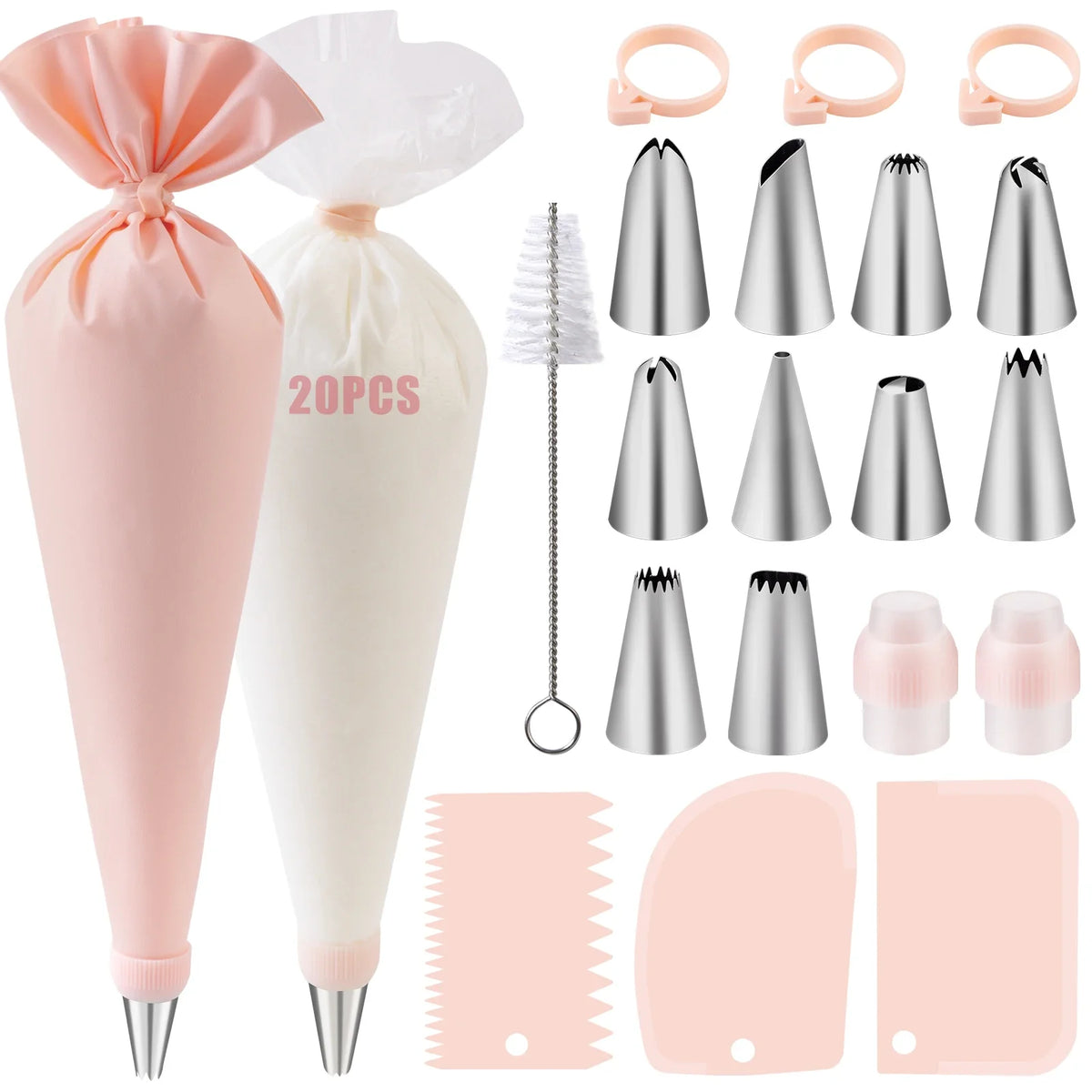Cake Decorating Kit With Reusable Piping Bags And Icing Nozzles