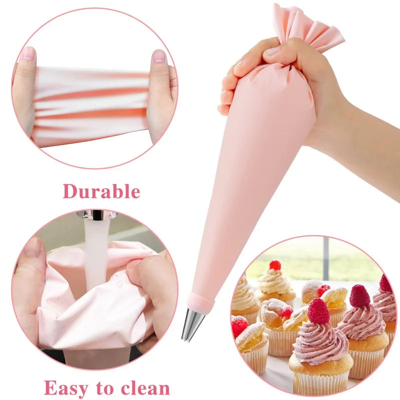 Cake Decorating Kit With Reusable Piping Bags And Icing Nozzles