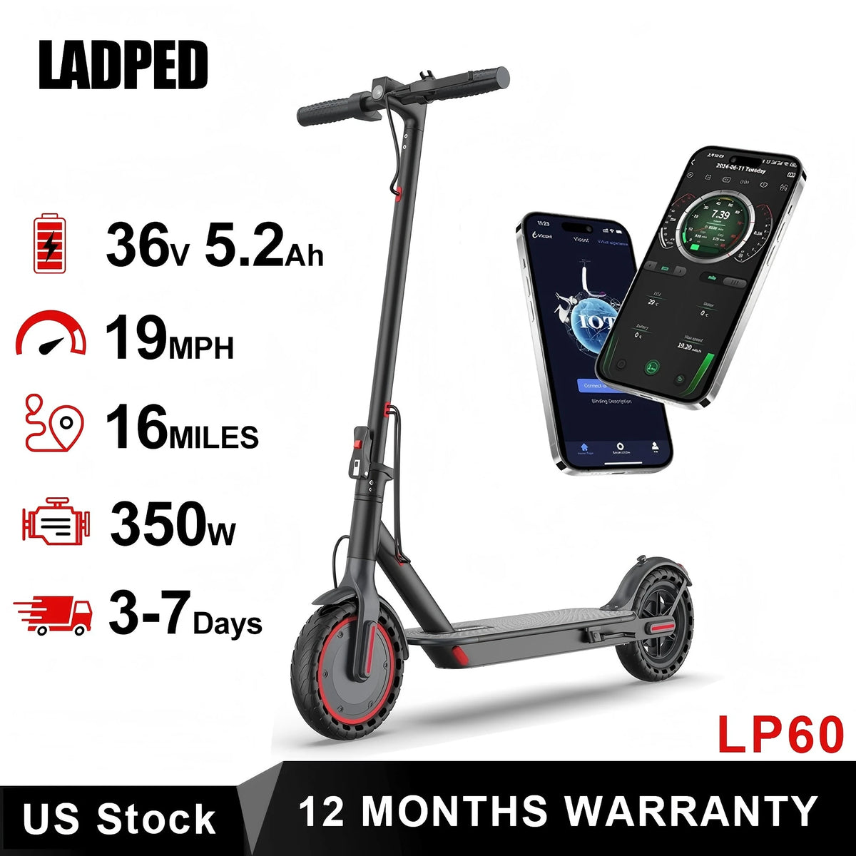 Ladped AOVOPRO LP60 Folding Electric Scooter With 350W Motor