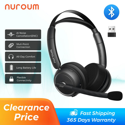 Nuroum Bluetooth Headset With ENC Noise Cancelling Microphone