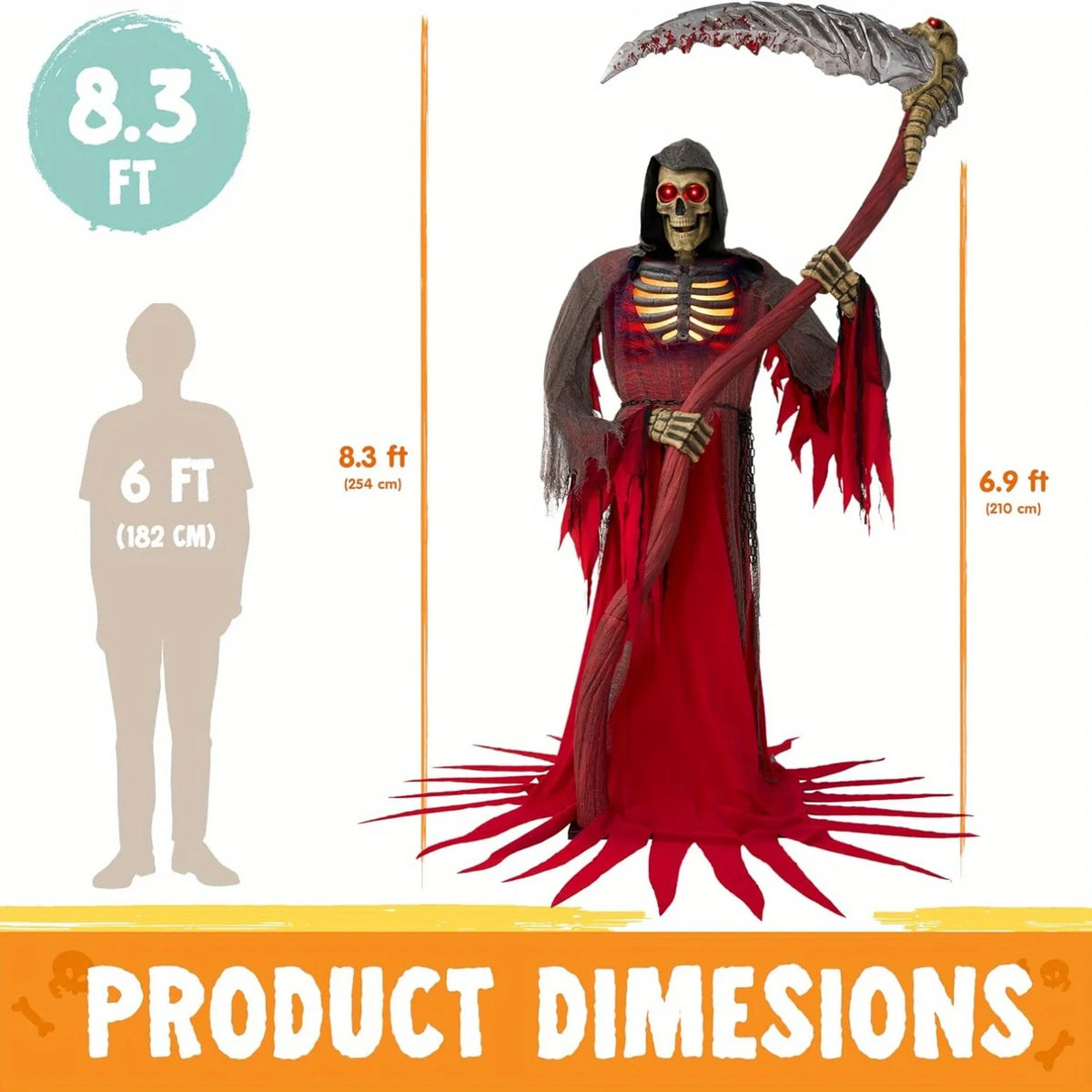 Animated Grim Reaper Halloween Decoration with Light and Infrared Sensor