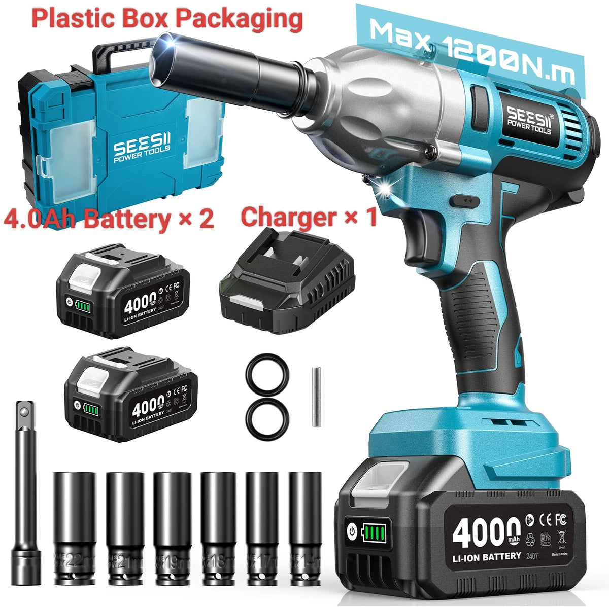 Seesii Brushless Cordless Impact Wrench With LED Light Kit