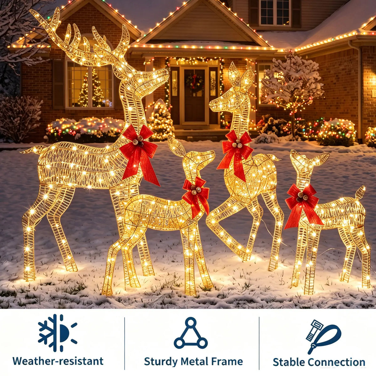 Lighted Christmas Deer Family Outdoor Decoration Set With LED Lights